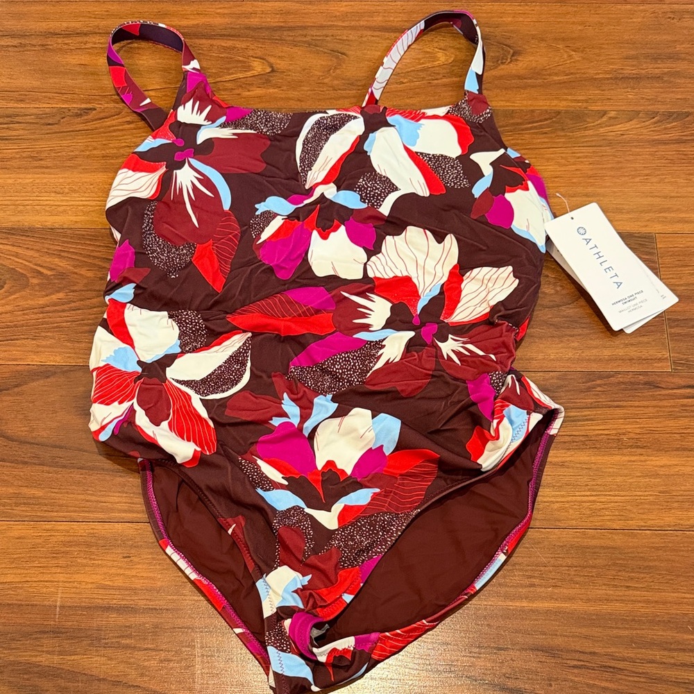 Athleta Floral One Piece - Red and White